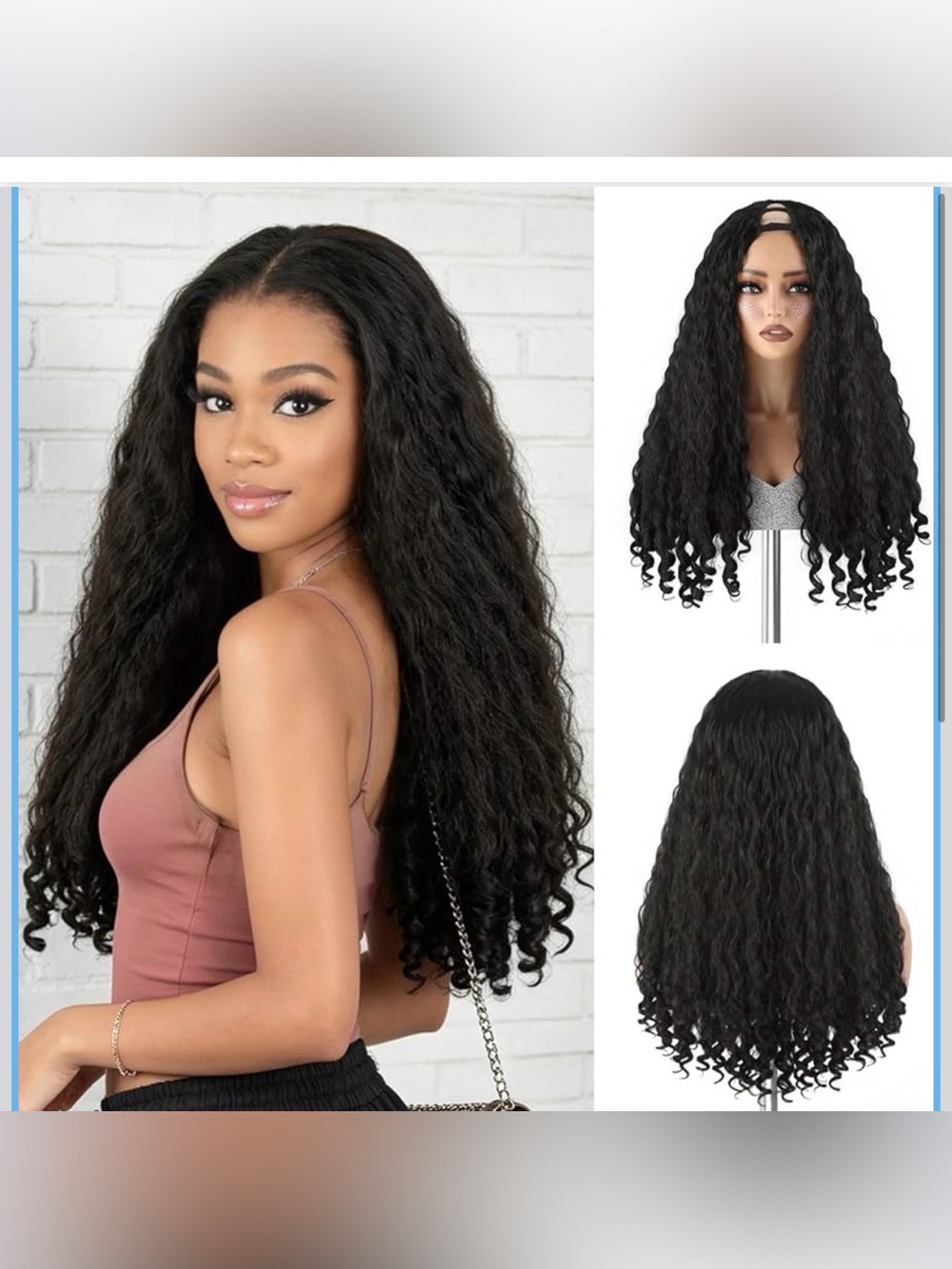 Synthetic 180% Density wig with Unique Bouncy Curls (V Part Wig-1B, 20 Inch)